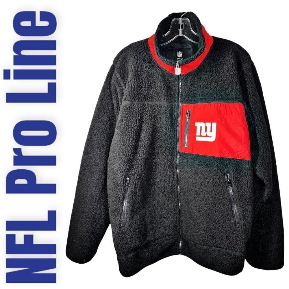 NFL PRO LINE NY GIANTS Heavy Fleece Full Zip Mock‎ Neck Jacket, Size Large